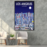 Los Angeles CA Art Art California Night Landscape, Large Canvas, Framed Canvas Print Wall Art Home Decor, Floating Frame