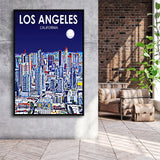 Los Angeles CA Art Art California Night Landscape, Large Canvas, Framed Canvas Print Wall Art Home Decor, Floating Frame