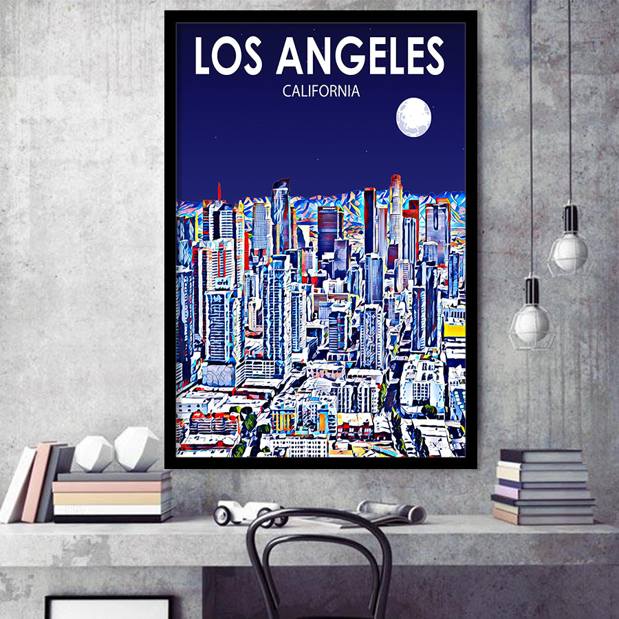 Los Angeles CA Art Art California Night Landscape, City Art Print, Framed Art Print Wall Art Home Decor, Framed Picture