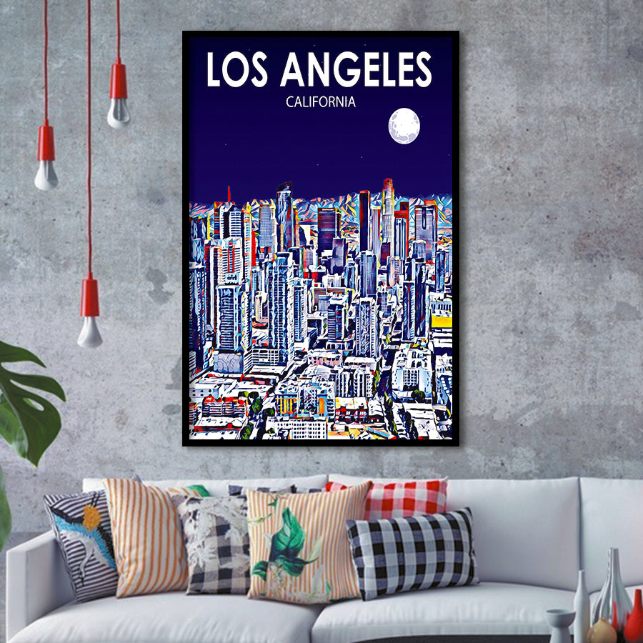 Los Angeles CA Art Art California Night Landscape, City Art Print, Framed Art Print Wall Art Home Decor, Framed Picture