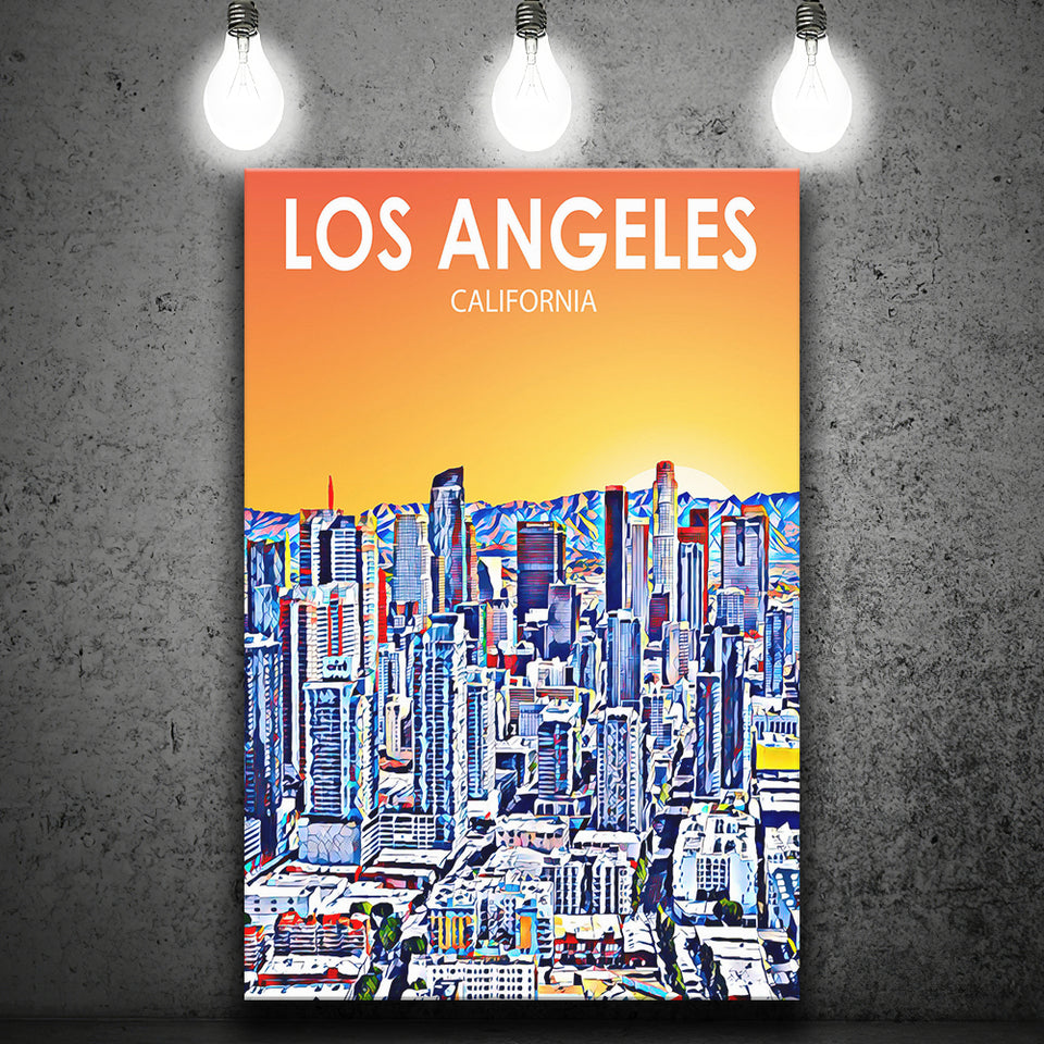 Los Angeles CA Art Art California Sunset Landscape ,City Art Print, Large Canvas, Canvas Print Wall Art Home Decor