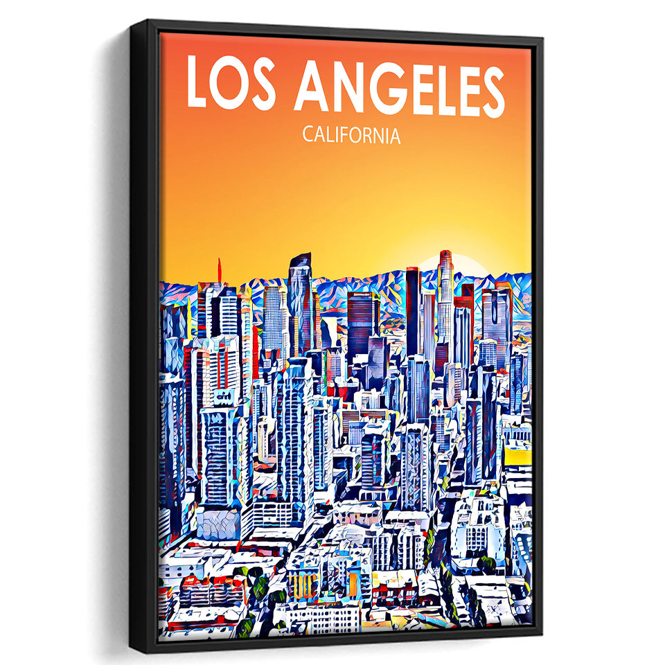 Los Angeles CA Art Art California Sunset Landscape, Large Canvas, Framed Canvas Print Wall Art Home Decor, Floating Frame