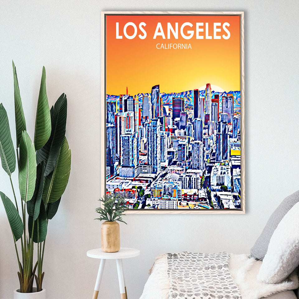 Los Angeles CA Art Art California Sunset Landscape, Large Canvas, Framed Canvas Print Wall Art Home Decor, Floating Frame