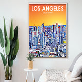 Los Angeles CA Art Art California Sunset Landscape, Large Canvas, Framed Canvas Print Wall Art Home Decor, Floating Frame