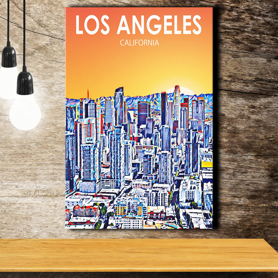 Los Angeles CA Art Art California Sunset Landscape ,City Art Print, Large Canvas, Canvas Print Wall Art Home Decor