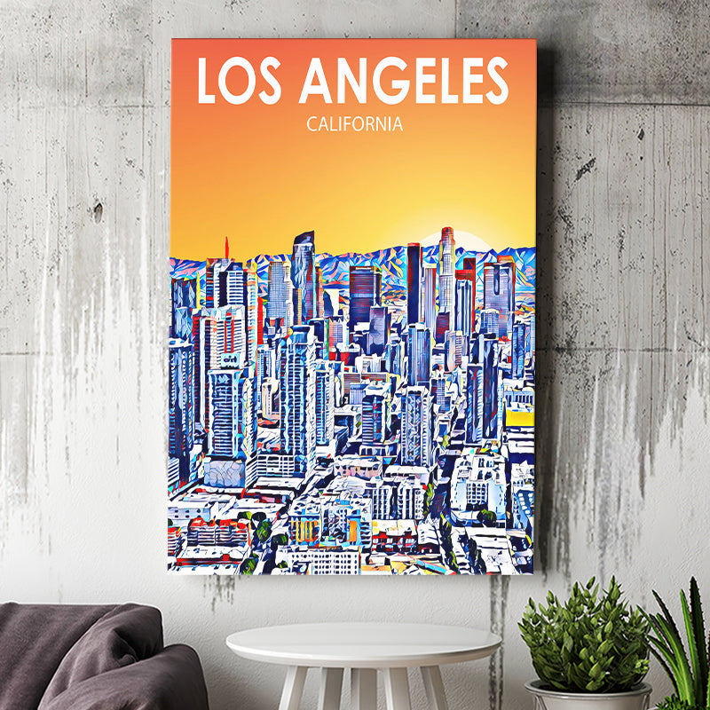 Los Angeles CA Art Art California Sunset Landscape ,City Art Print, Large Canvas, Canvas Print Wall Art Home Decor