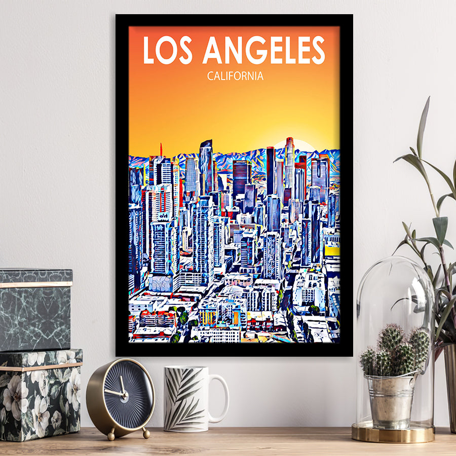 Los Angeles CA Art Art California Sunset Landscape, City Art Print, Framed Art Print Wall Art Home Decor, Framed Picture