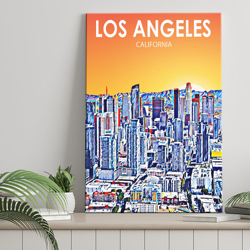 Los Angeles CA Art Art California Sunset Landscape ,City Art Print, Large Canvas, Canvas Print Wall Art Home Decor