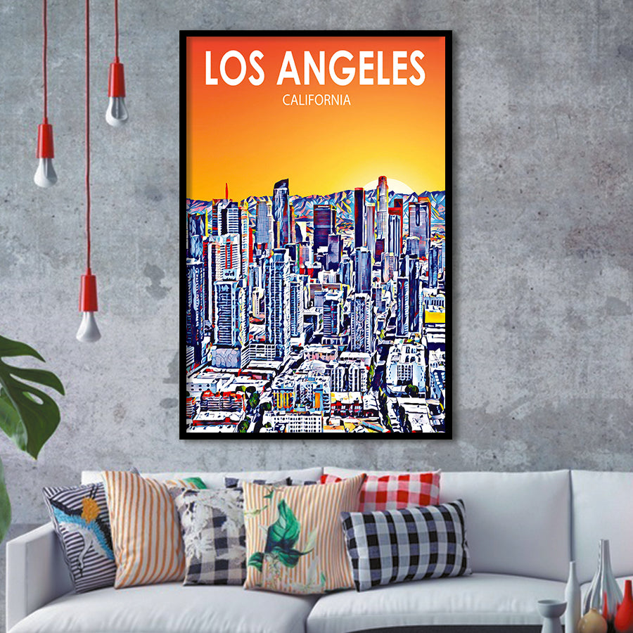 Los Angeles CA Art Art California Sunset Landscape, City Art Print, Framed Art Print Wall Art Home Decor, Framed Picture