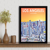 Los Angeles CA Art Art California Sunset Landscape, Large Canvas, Framed Canvas Print Wall Art Home Decor, Floating Frame