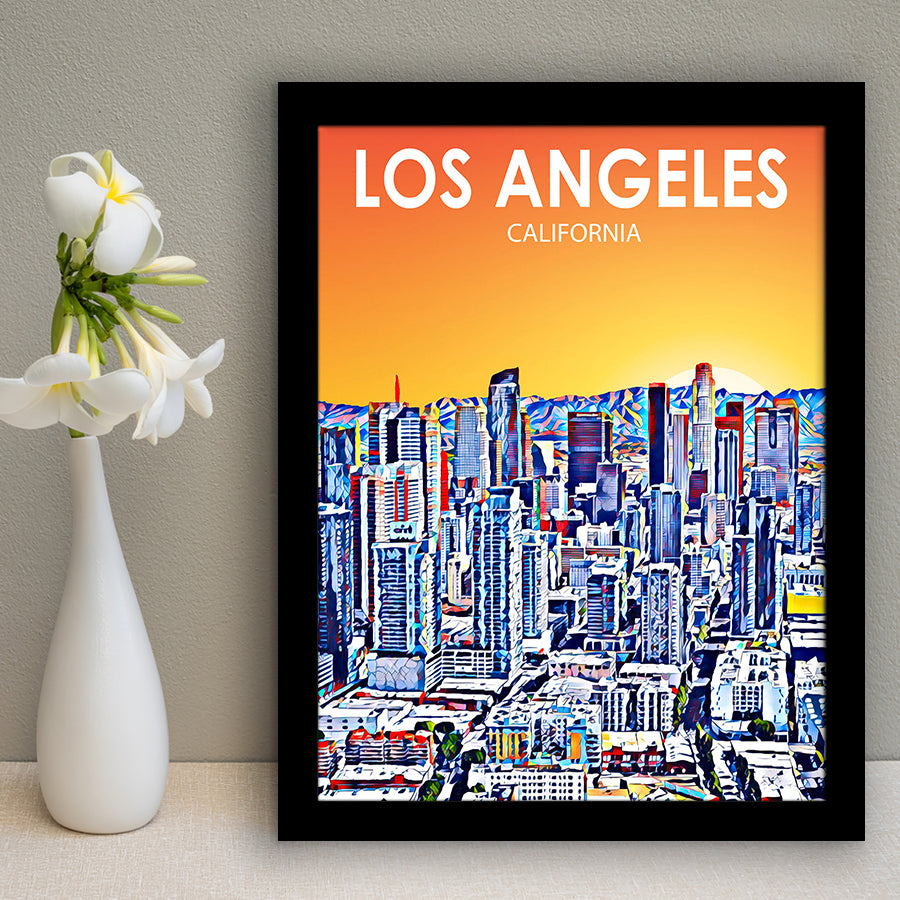 Los Angeles CA Art Art California Sunset Landscape, City Art Print, Framed Art Print Wall Art Home Decor, Framed Picture