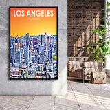 Los Angeles CA Art Art California Sunset Landscape, Large Canvas, Framed Canvas Print Wall Art Home Decor, Floating Frame