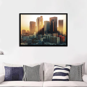Los Angeles Downtown Skyline At Sunset Vaitamin Framed Wall Art Prints - Framed Prints, Prints for Sale, Framed Art