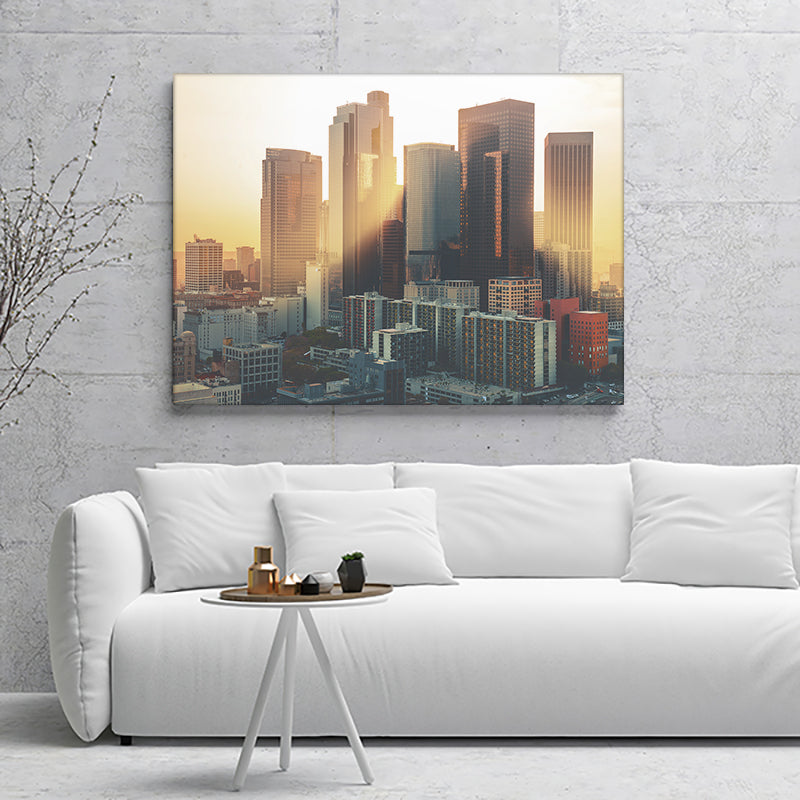 Los Angeles Downtown Skyline At Sunset Vaitamin Canvas Wall Art - Canvas Prints, Prints for Sale, Canvas Painting, Canvas On Sale