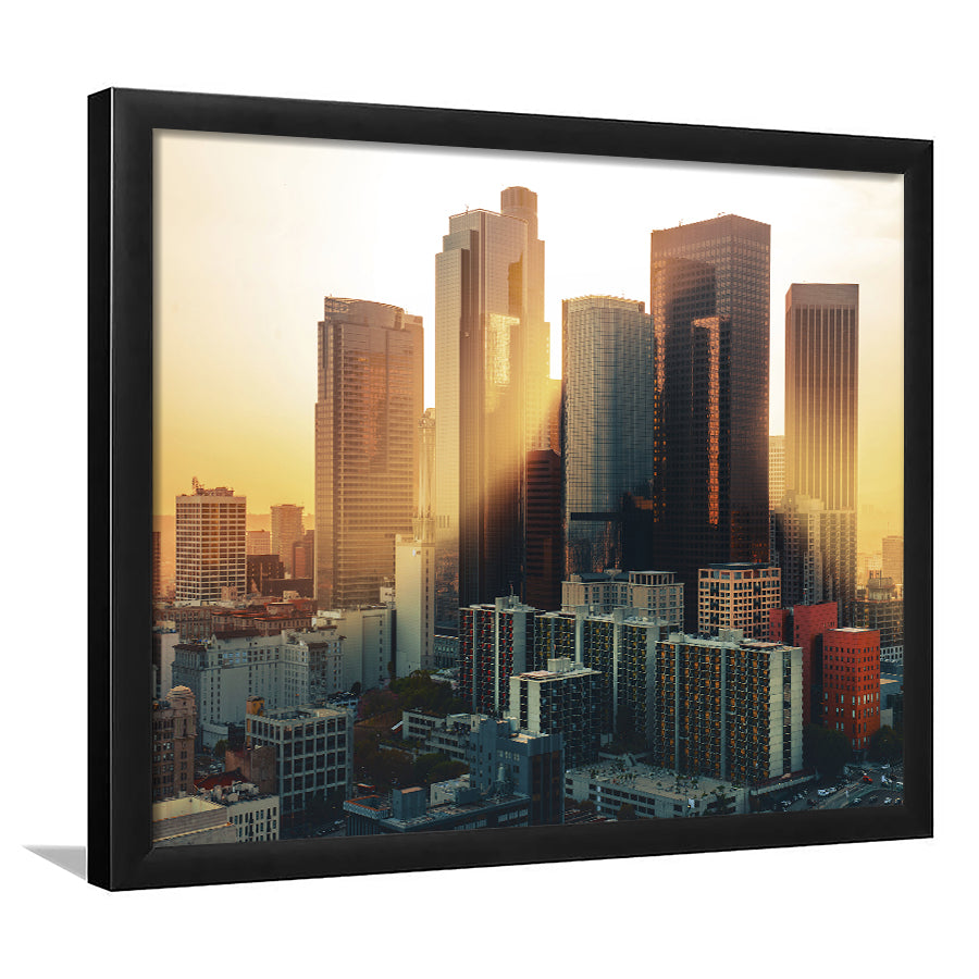Los Angeles Downtown Skyline At Sunset Vaitamin Framed Wall Art Prints - Framed Prints, Prints for Sale, Framed Art