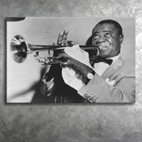 Louis Armstrong Playing Trumpet Black And White Print, Canvas Prints Wall Art Home Decor