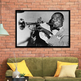 Louis Armstrong Playing Trumpet Black And White Print, Framed Art Prints, Wall Art,Home Decor,Framed Picture