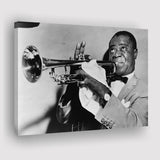 Louis Armstrong Playing Trumpet Black And White Print, Canvas Prints Wall Art Home Decor