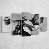 Louis Armstrong Playing Trumpet Black And White Print, 5 Panels, Canvas Prints Wall Art Decor, Large Canvas Art