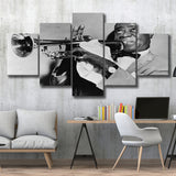 Louis Armstrong Playing Trumpet Black And White Print, 5 Panels, Canvas Prints Wall Art Decor, Large Canvas Art