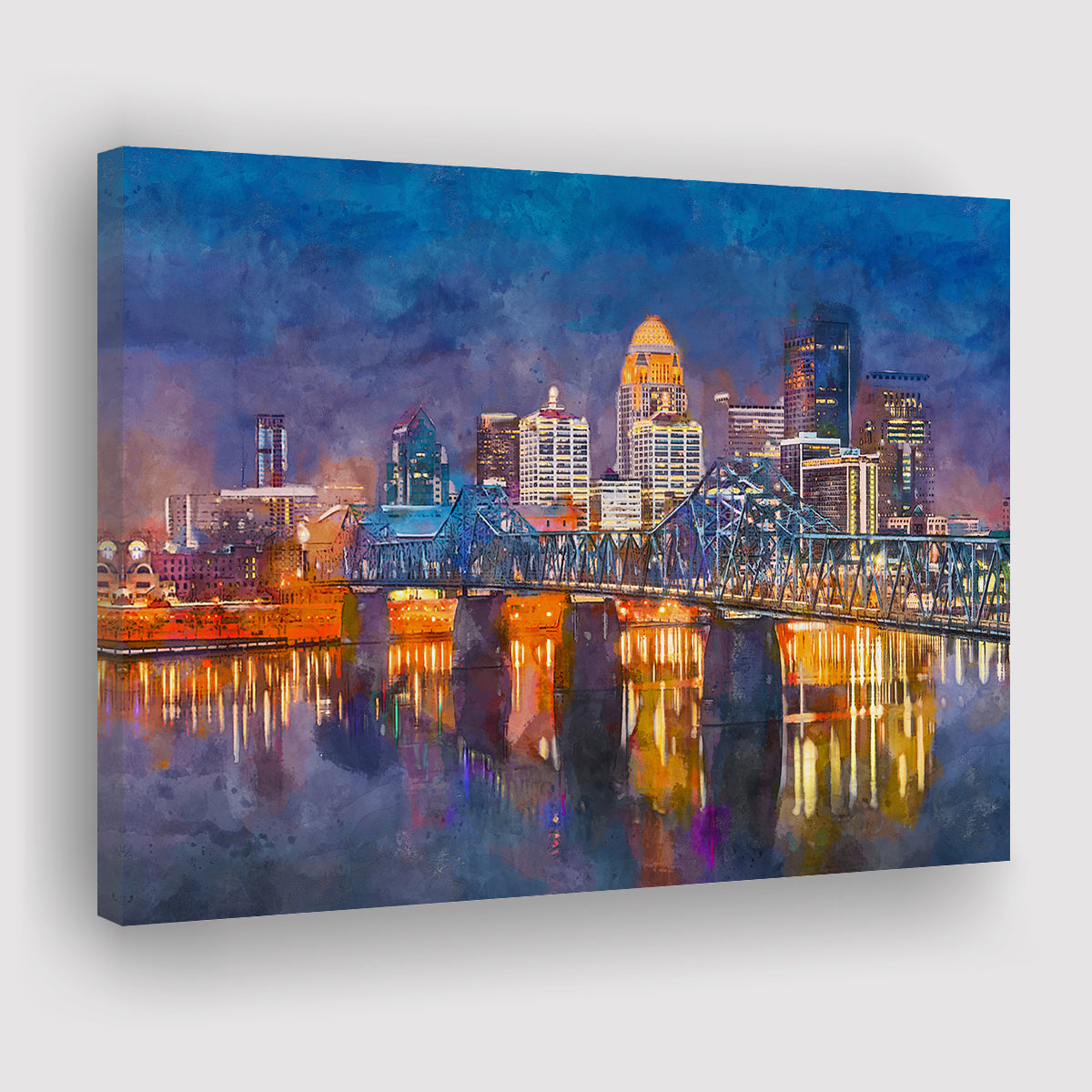 Louisville Kentucky City Skyline, Blue on White Wall Art, Canvas