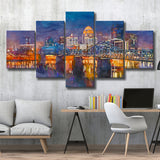Louisville Kentucky Usa Downtown Skyline On 5 Pieces Mixed Canvas Prints Wall Art Home Decor
