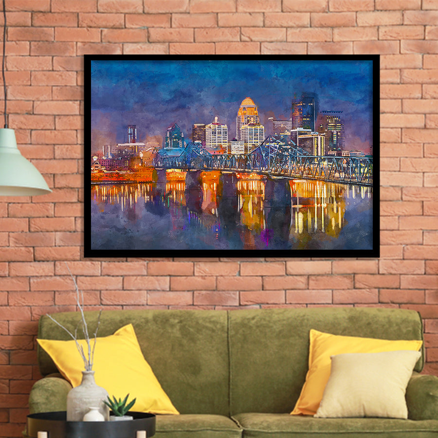 Louisville Kentucky Usa Downtown Skyline On City Art Watercolor Framed Art Prints Wall Art Decor,Framed Picture