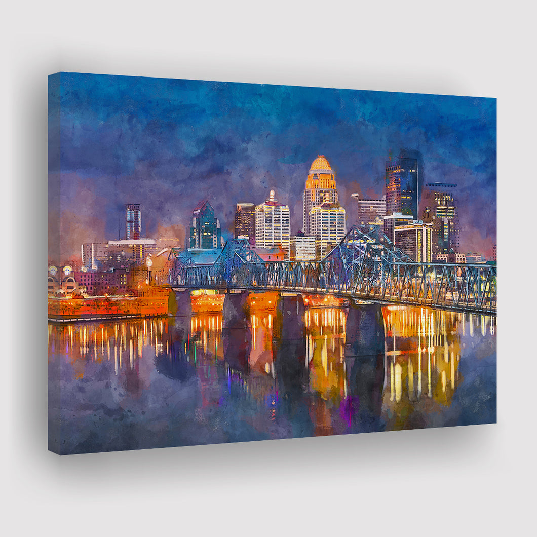 Louisville Skyline Canvas Wall Art Kentucky Dusk Cityscape Prints Pictures  Black and White Waterfront Park Wall Decor USA City Downtown Panoramic