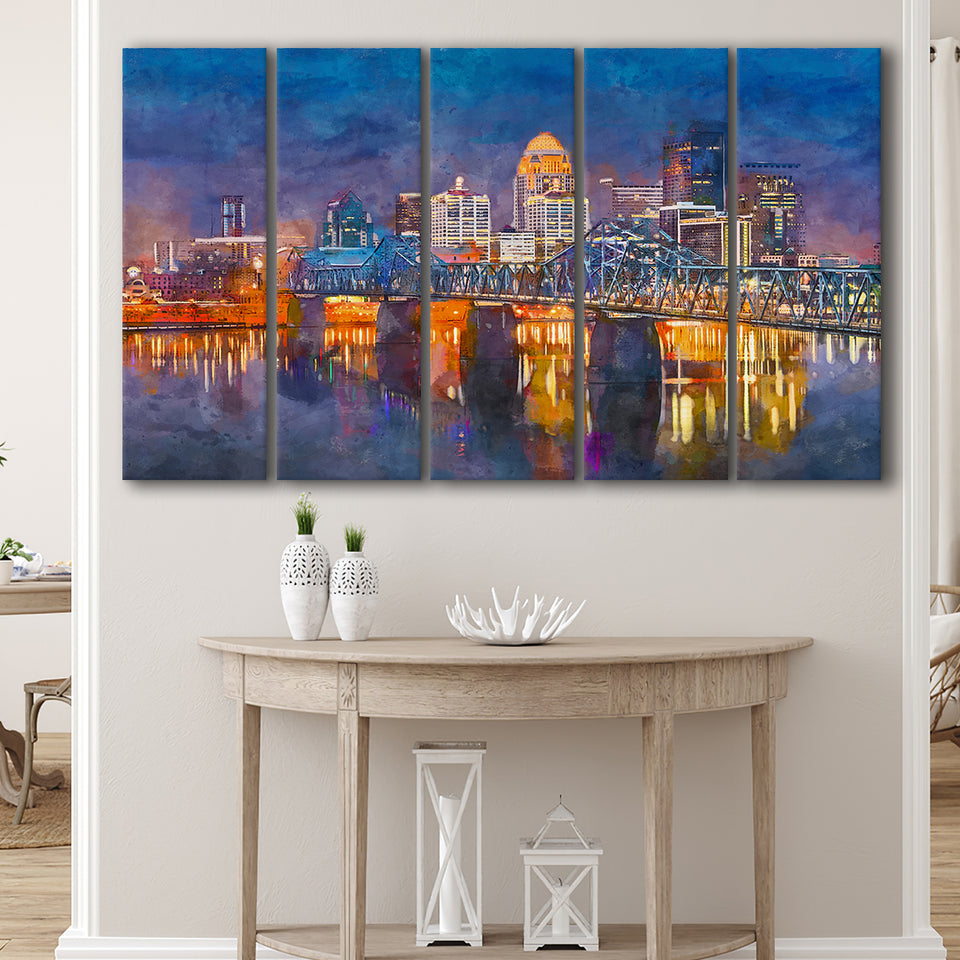 Louisville Kentucky Usa Downtown Skyline On 5 Pieces Extra Large Canvas Prints Wall Art Home Decor