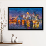 Louisville Kentucky Usa Downtown Skyline On City Art Watercolor Framed Canvas Prints Wall Art Home Decor,Floating Frame