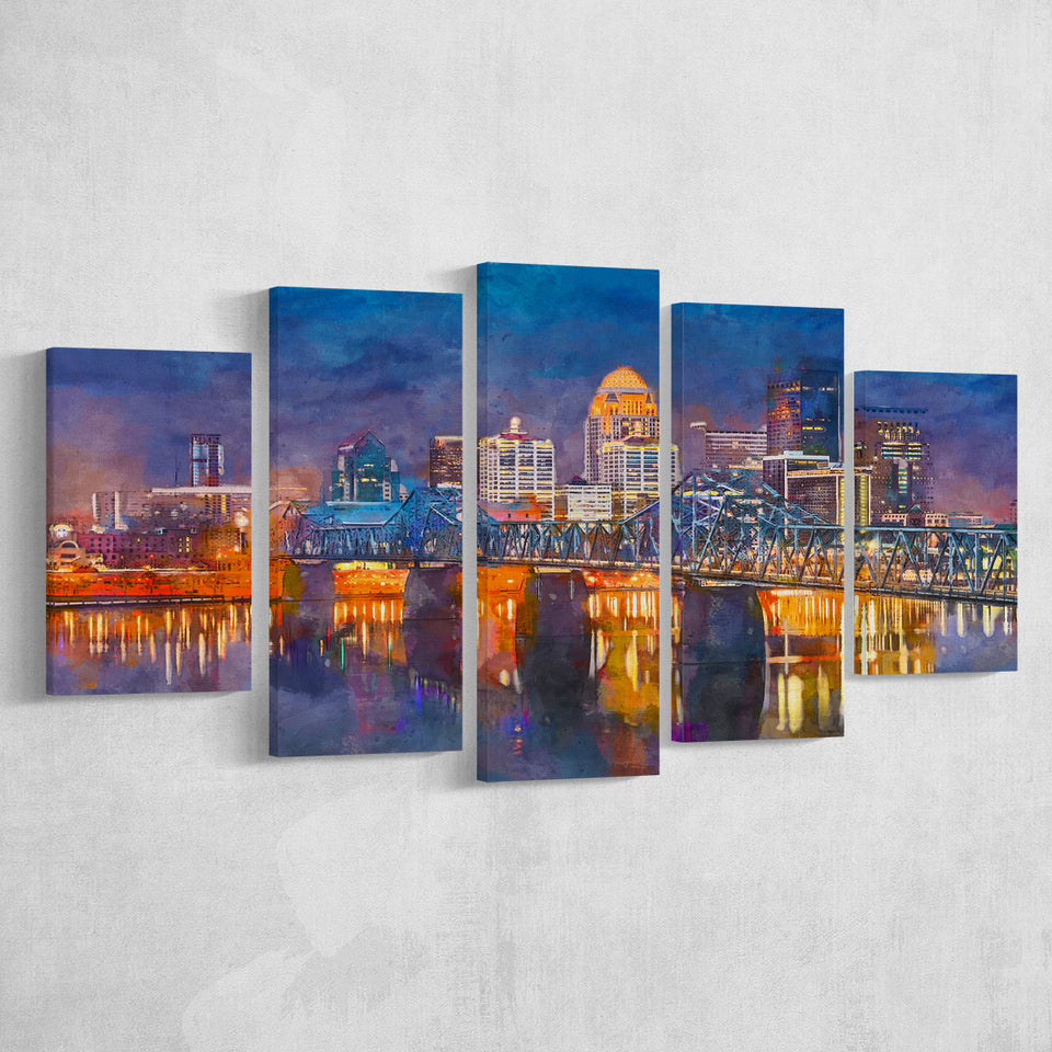 Louisville Kentucky Usa Downtown Skyline On 5 Pieces Mixed Canvas Prints Wall Art Home Decor