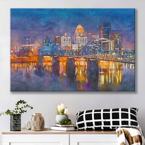 Louisville Downtown Elevated Skyline Framed Print by Davel5957 