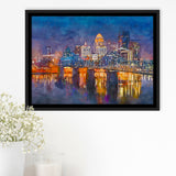 Louisville Kentucky Usa Downtown Skyline On City Art Watercolor Framed Canvas Prints Wall Art Home Decor,Floating Frame