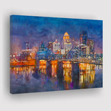 Louisville Kentucky Usa Downtown Skyline On City Art Watercolor Canvas Prints Wall Art Home Decor, Large Canvas