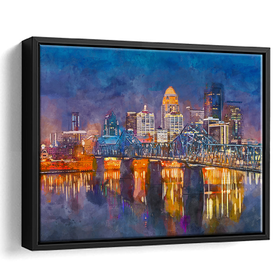 Louisville Kentucky Usa Downtown Skyline On City Art Watercolor Framed Canvas Prints Wall Art Home Decor,Floating Frame