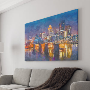 Louisville Kentucky City Skyline, Blue on White Solid-Faced Canvas Print