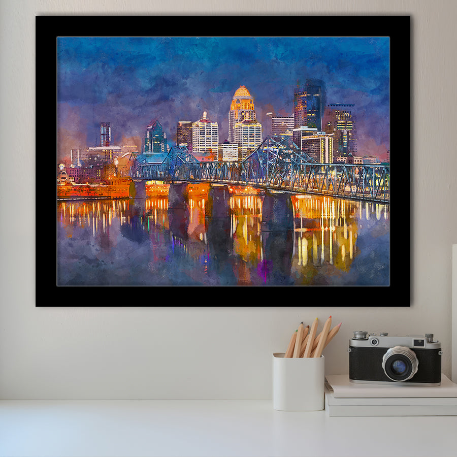 Louisville Kentucky Usa Downtown Skyline On City Art Watercolor Framed Art Prints Wall Art Decor,Framed Picture