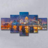 Louisville Kentucky Usa Downtown Skyline On 5 Pieces Mixed Canvas Prints Wall Art Home Decor