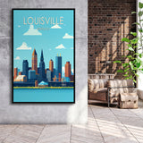 Louisville Kentucky Retro Art Print, Large Canvas, Framed Canvas Print Wall Art Home Decor, Floating Frame