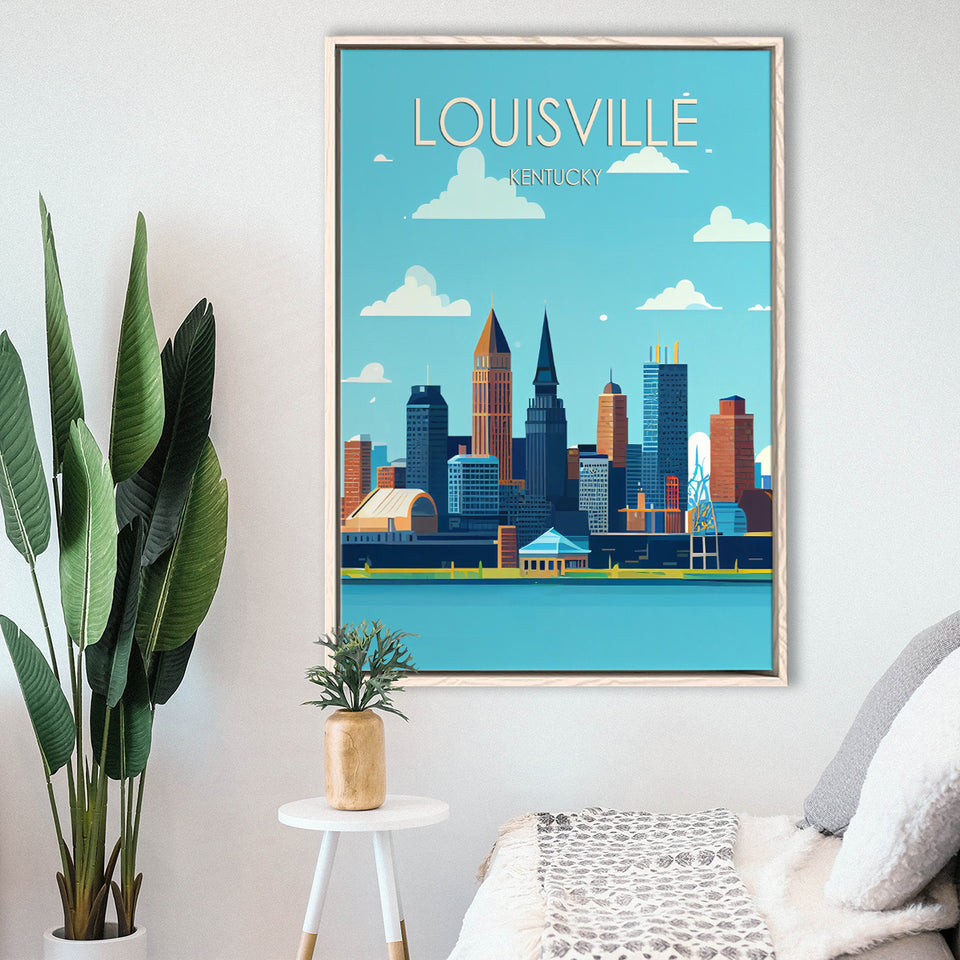 Louisville Kentucky Retro Art Print, Large Canvas, Framed Canvas Print Wall Art Home Decor, Floating Frame