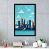 Louisville Kentucky Retro Art Print, Large Canvas, Framed Canvas Print Wall Art Home Decor, Floating Frame