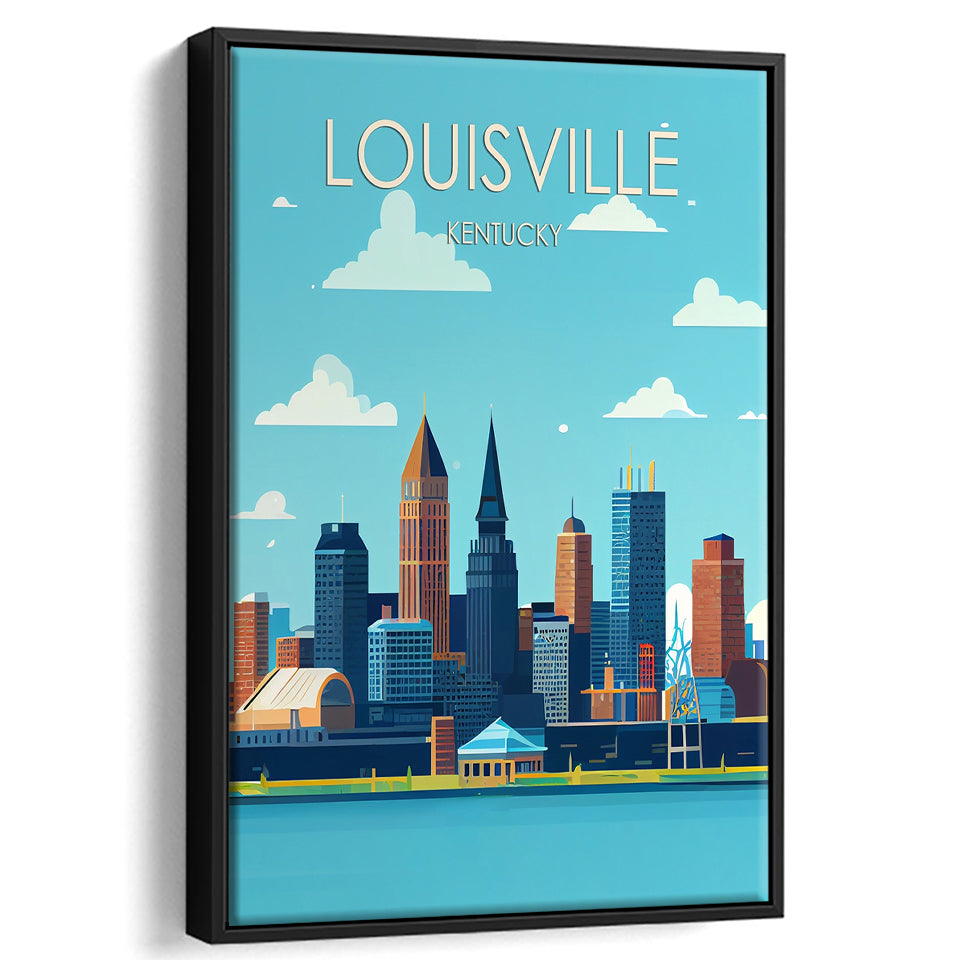 Louisville Kentucky Retro Art Print, Large Canvas, Framed Canvas Print Wall Art Home Decor, Floating Frame
