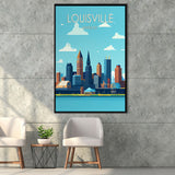 Louisville Kentucky Retro Art Print, Large Canvas, Framed Canvas Print Wall Art Home Decor, Floating Frame