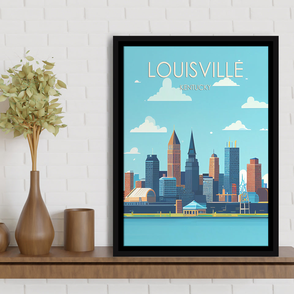 Louisville Kentucky Retro Art Print, Large Canvas, Framed Canvas Print Wall Art Home Decor, Floating Frame