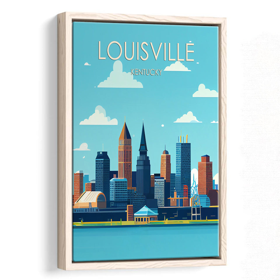 Louisville Kentucky Retro Art Print, Large Canvas, Framed Canvas Print Wall Art Home Decor, Floating Frame
