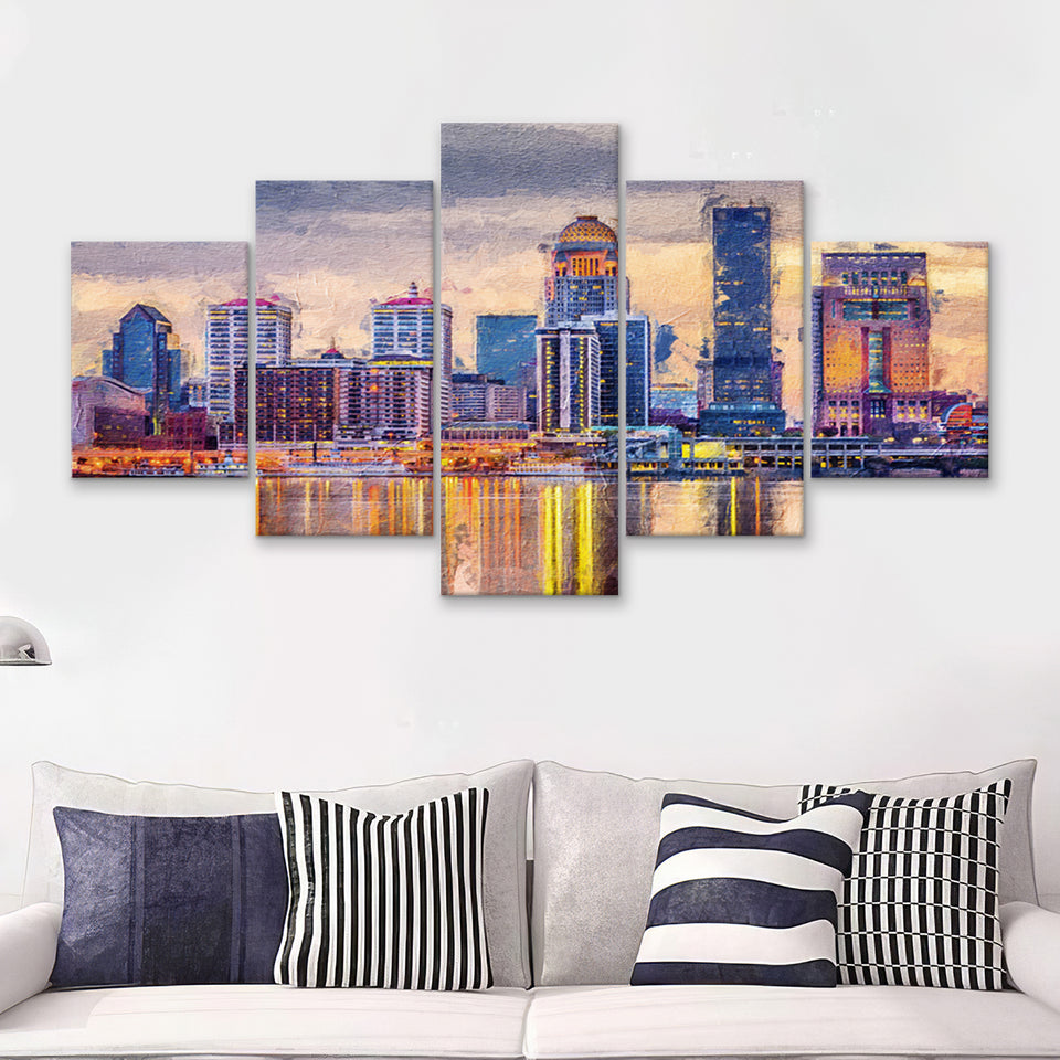 Louisville Skyline Wall Decor Kentucky 5 Piece Canvas Prints Wall Art Decor - Painting Canvas, Multi Panels
