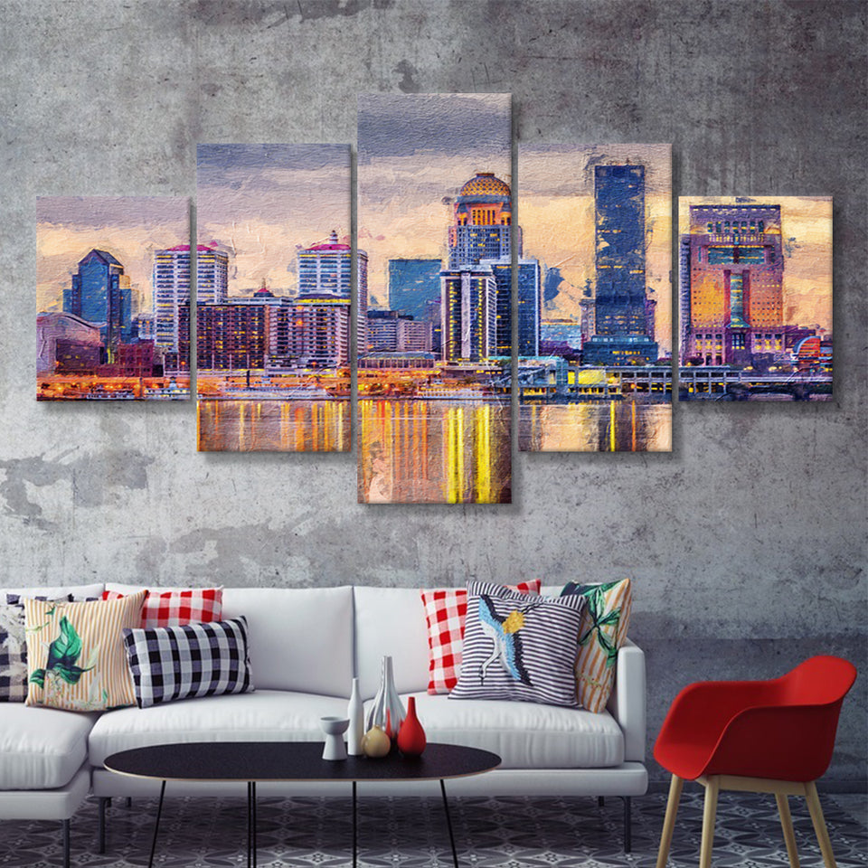 Louisville Skyline Wall Decor Kentucky 5 Piece Canvas Prints Wall Art Decor - Painting Canvas, Multi Panels