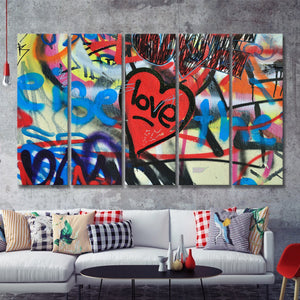 Love Hearts Graffiti Colorful 5 Piece B Multi Panels Canvas Prints