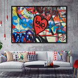 Love Hearts Graffiti Colorful Framed Canvas Prints Wall Art - Painting Canvas,Framed Picture,Home Art Wall Decor
