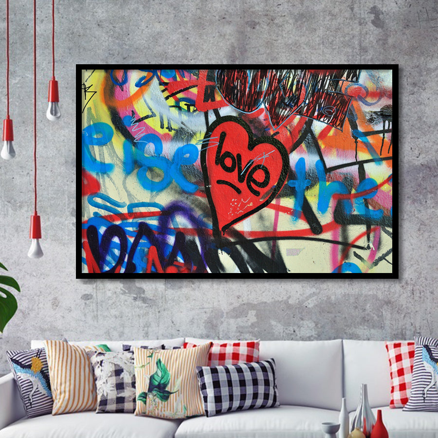 Love Hearts Graffiti Colorful Framed Art Print Wall Decor - Painting Art, Framed Picture, Home Decor